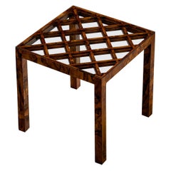Italian 1930s Art Deco Dining or Center Table with Lattice Top in Walnut Burl
