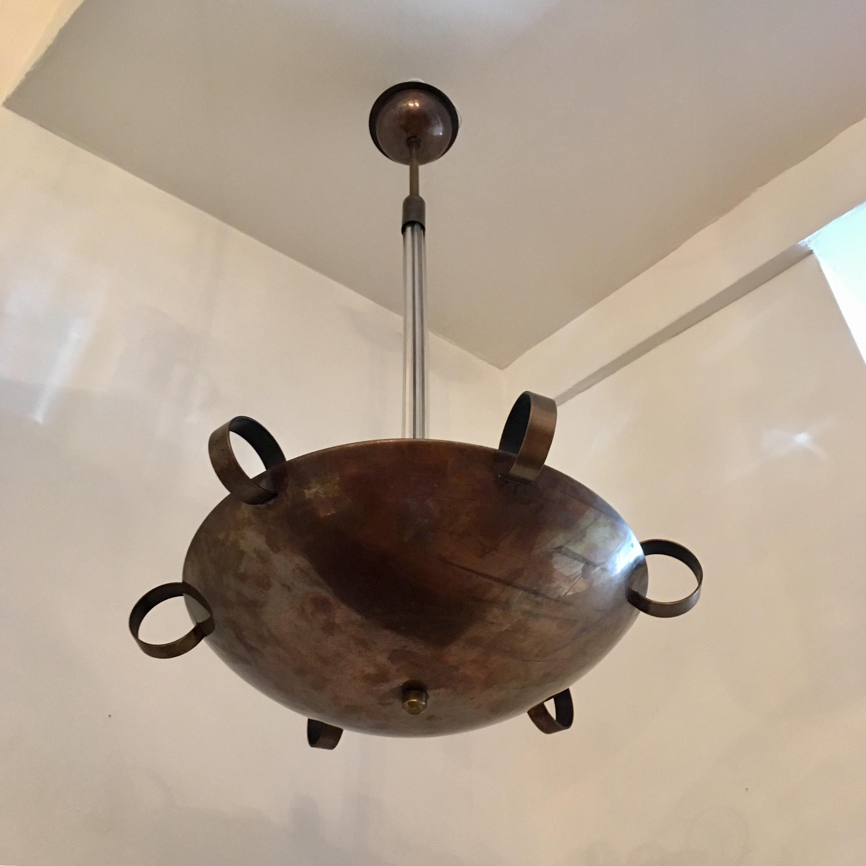 Italian 1930s Futurist Pendant Chandelier In Excellent Condition In New York, NY