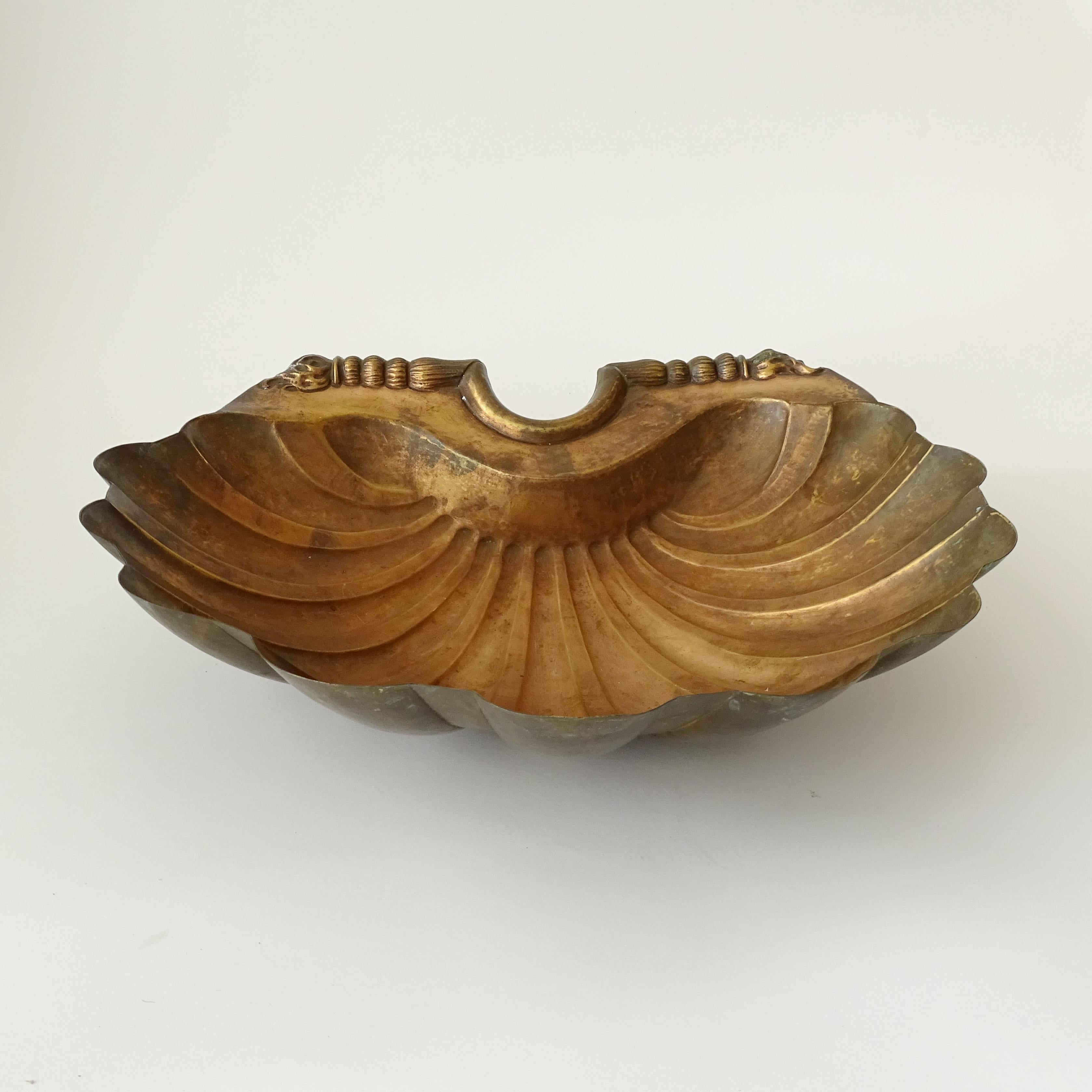 Italian 1930s Hammered Copper Shell-Shaped Holy Water Font.