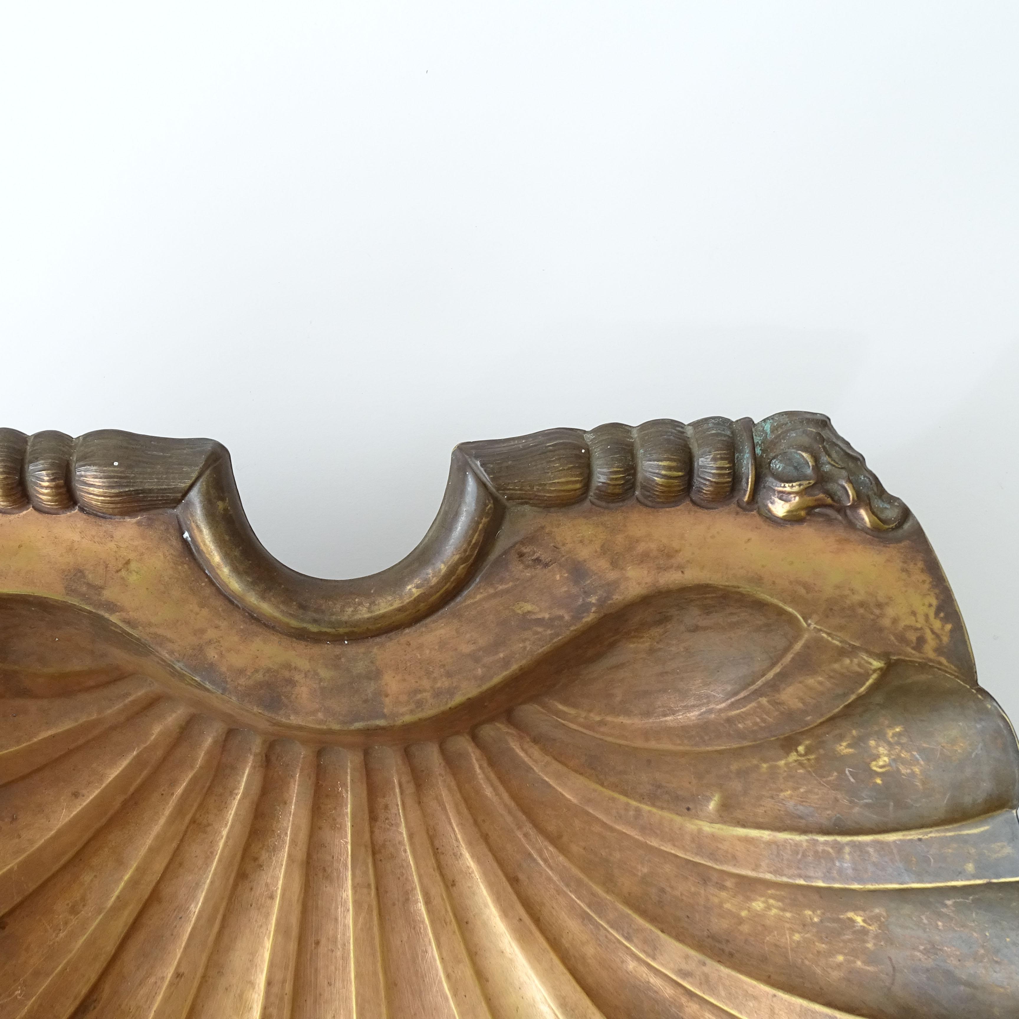 Art Deco Italian 1930s Hammered Copper Shell Shaped Holy Water Font For Sale