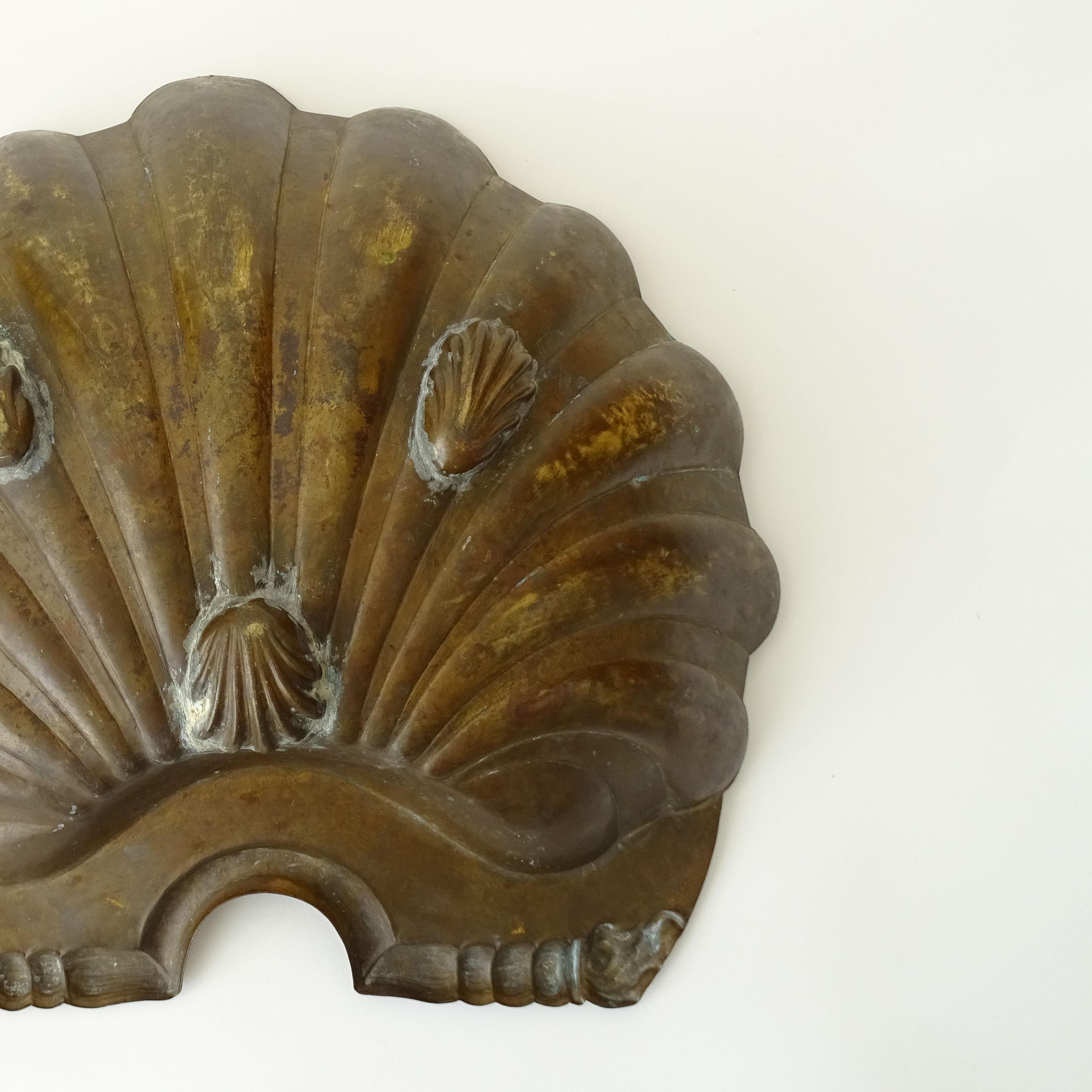Italian 1930s Hammered Copper Shell Shaped Holy Water Font For Sale 1