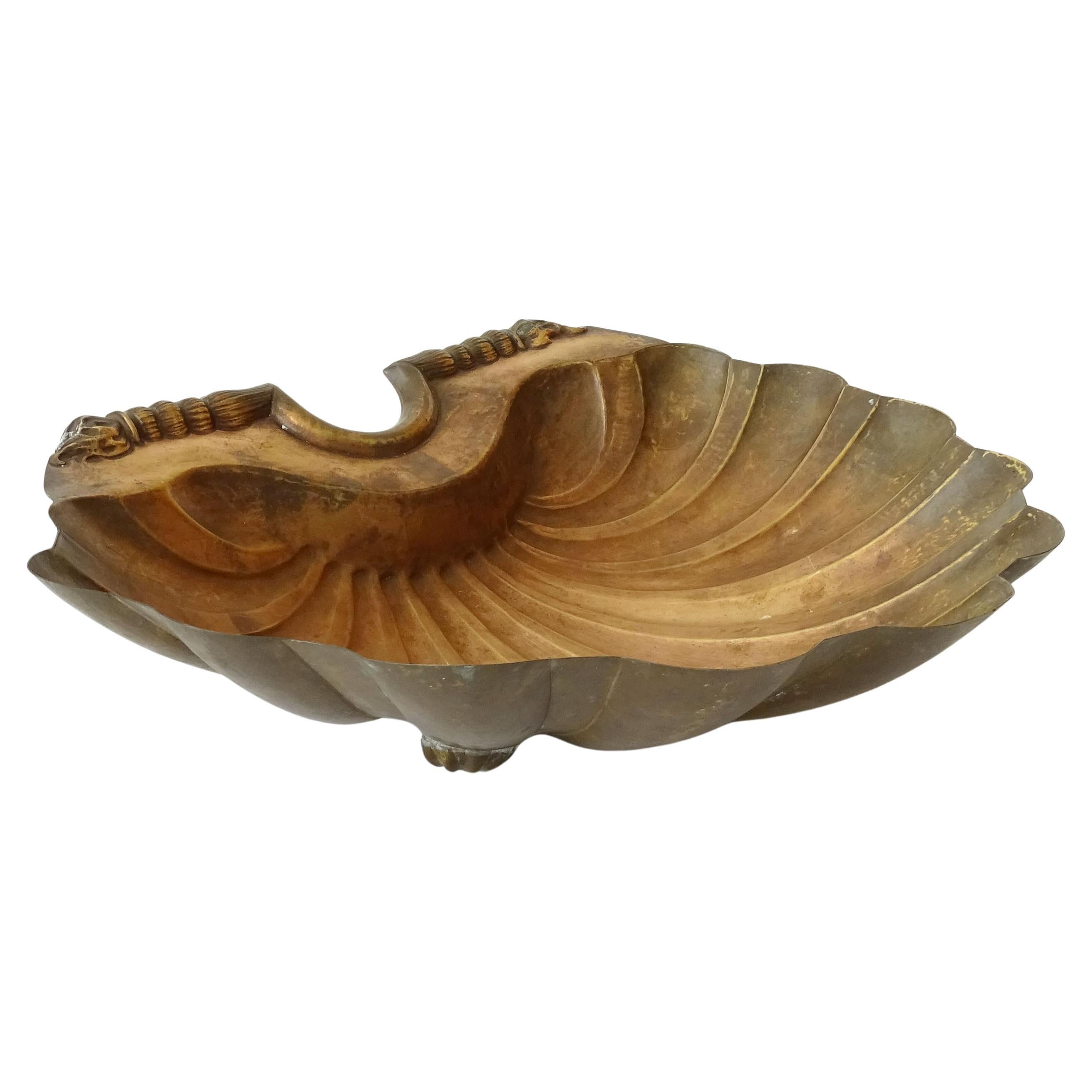 Italian 1930s Hammered Copper Shell Shaped Holy Water Font For Sale