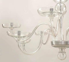 Seguso Italian Murano Clear Glass Scroll Chandelier