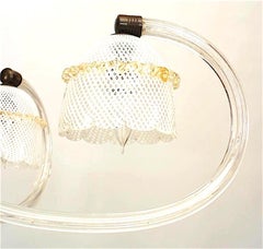 Barovier&Toso Murano-Kronleuchter, klares Glas und Messing, 5 Arme, 1930er Jahre