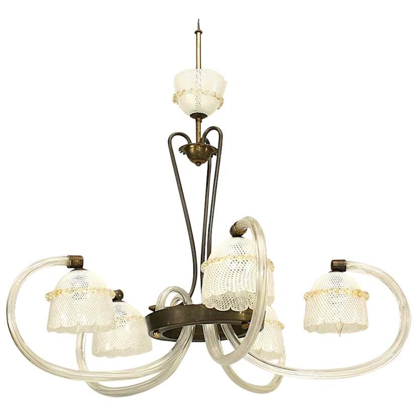 Barovier et Toso Italian Murano Brass and Glass Chandelier For Sale