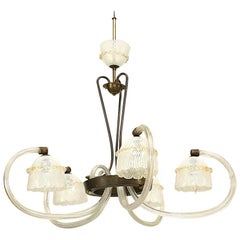 Vintage Barovier et Toso Italian Murano Brass and Glass Chandelier