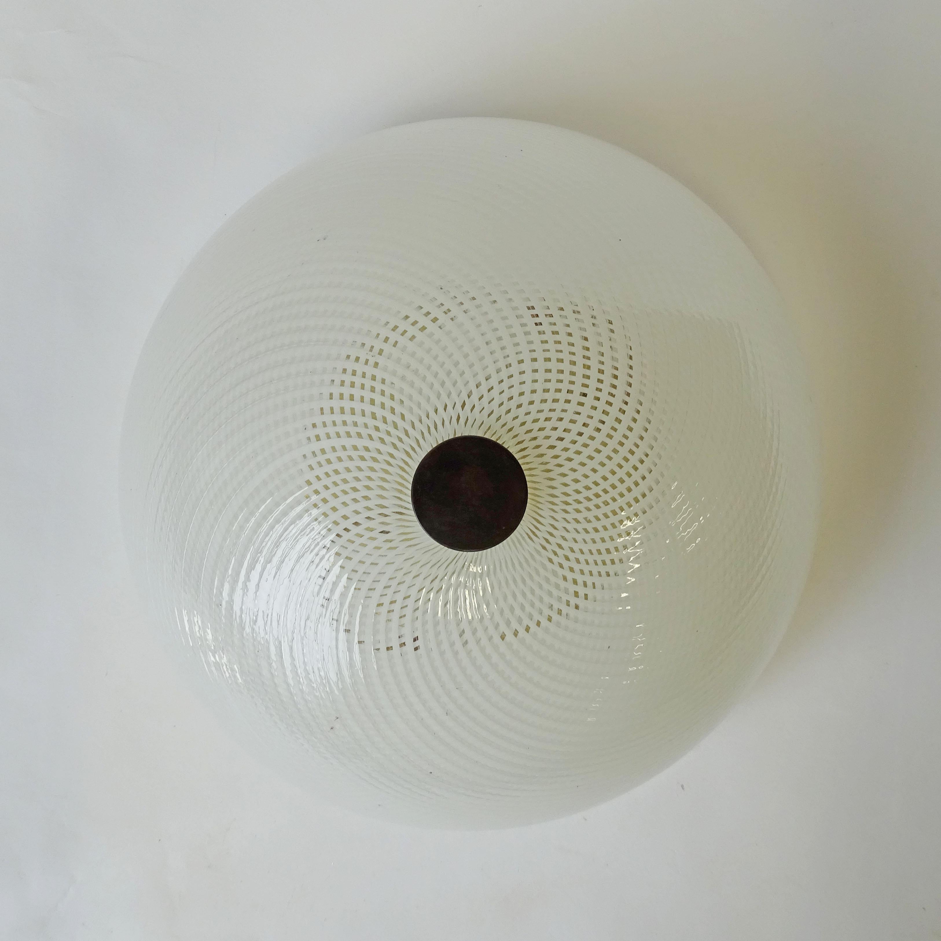 Italian 1930s Murano Reticello Glass Flush Mount Light attributed to Venini.
Carries two lamps
