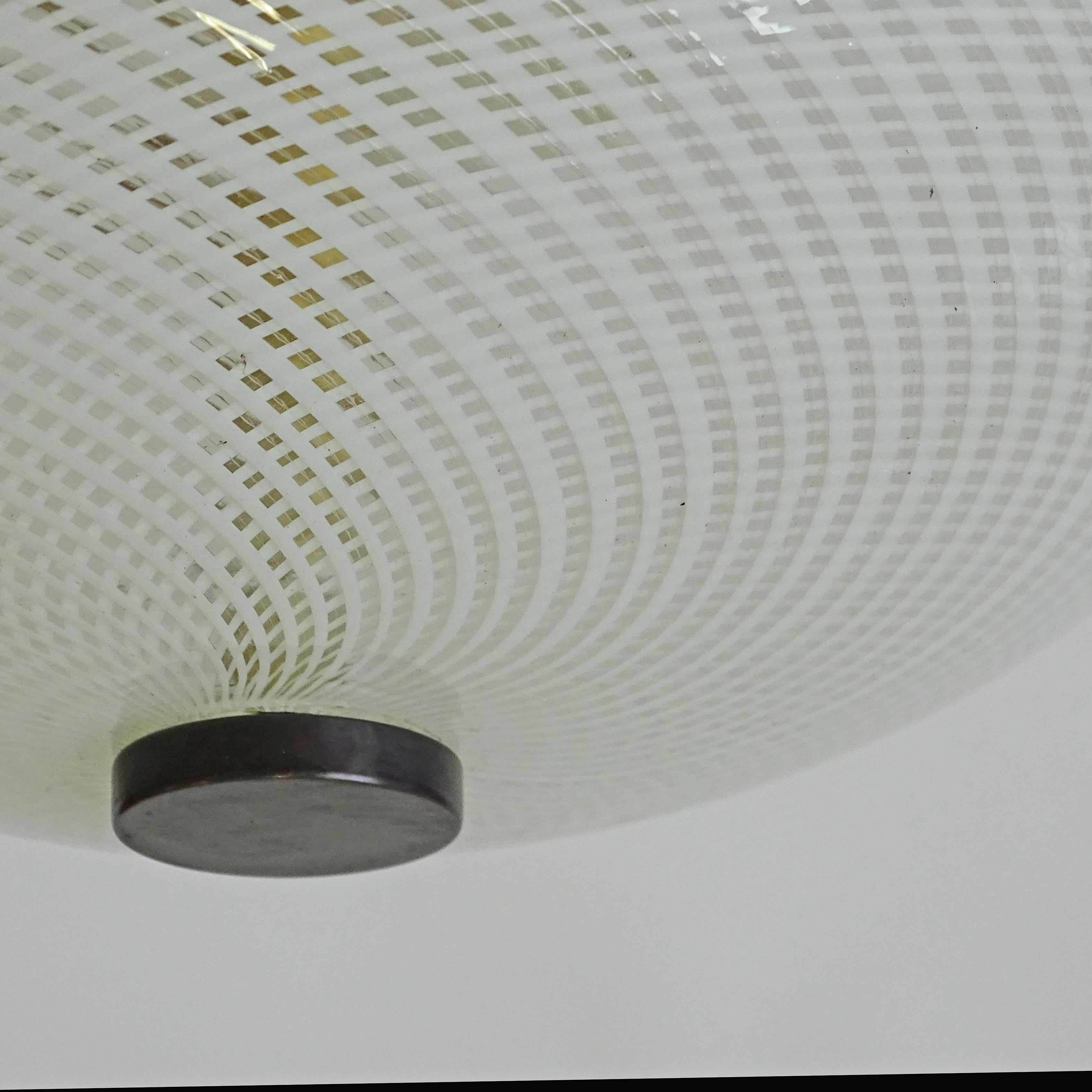 Mid-Century Modern Italian 1930s Murano Reticello Glass Flush Mount Light attributed to Venini For Sale