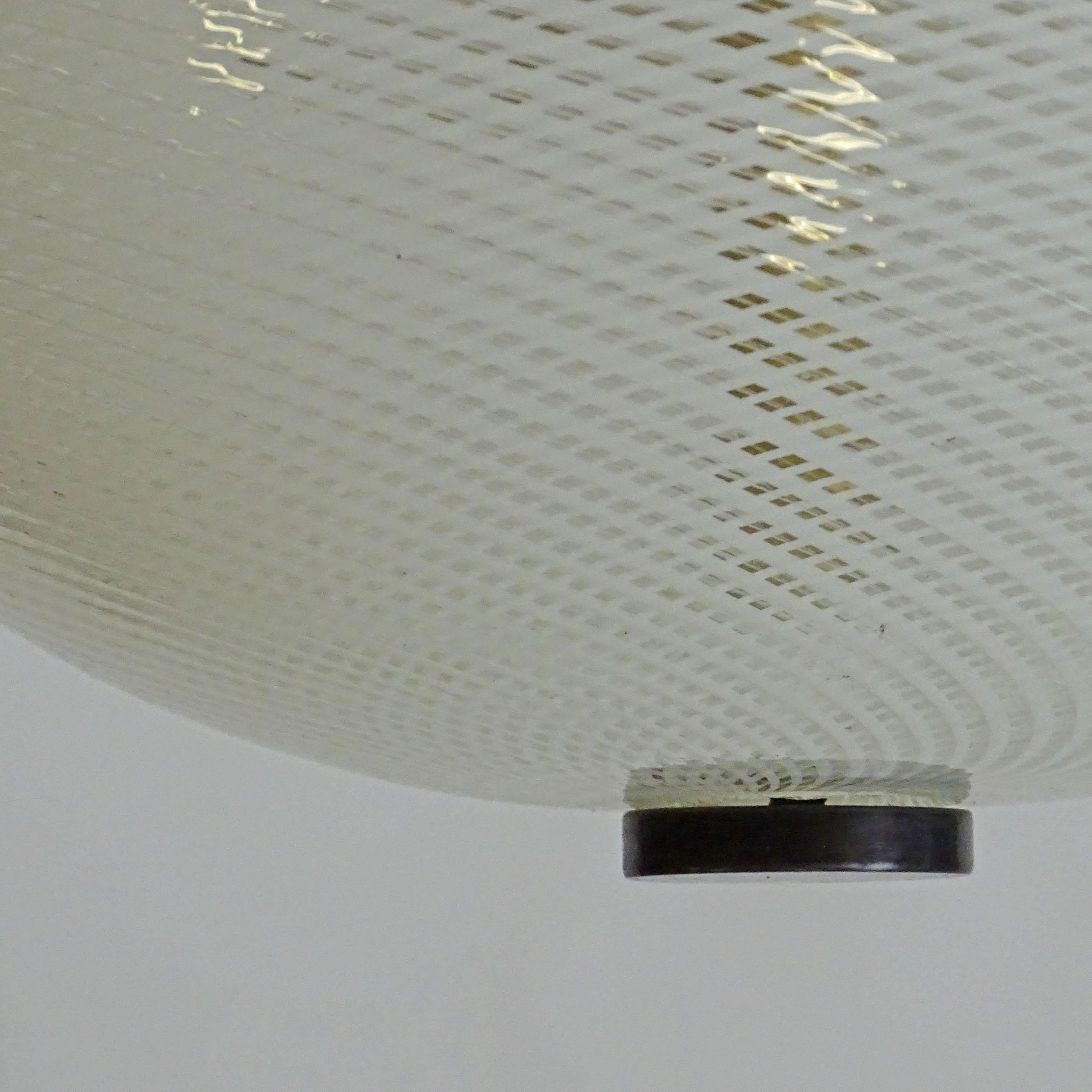 Burnished Italian 1930s Murano Reticello Glass Flush Mount Light attributed to Venini For Sale