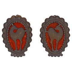 Italian 1930s Pair of Wrought Iron and Velvet Deer Wall Decorations