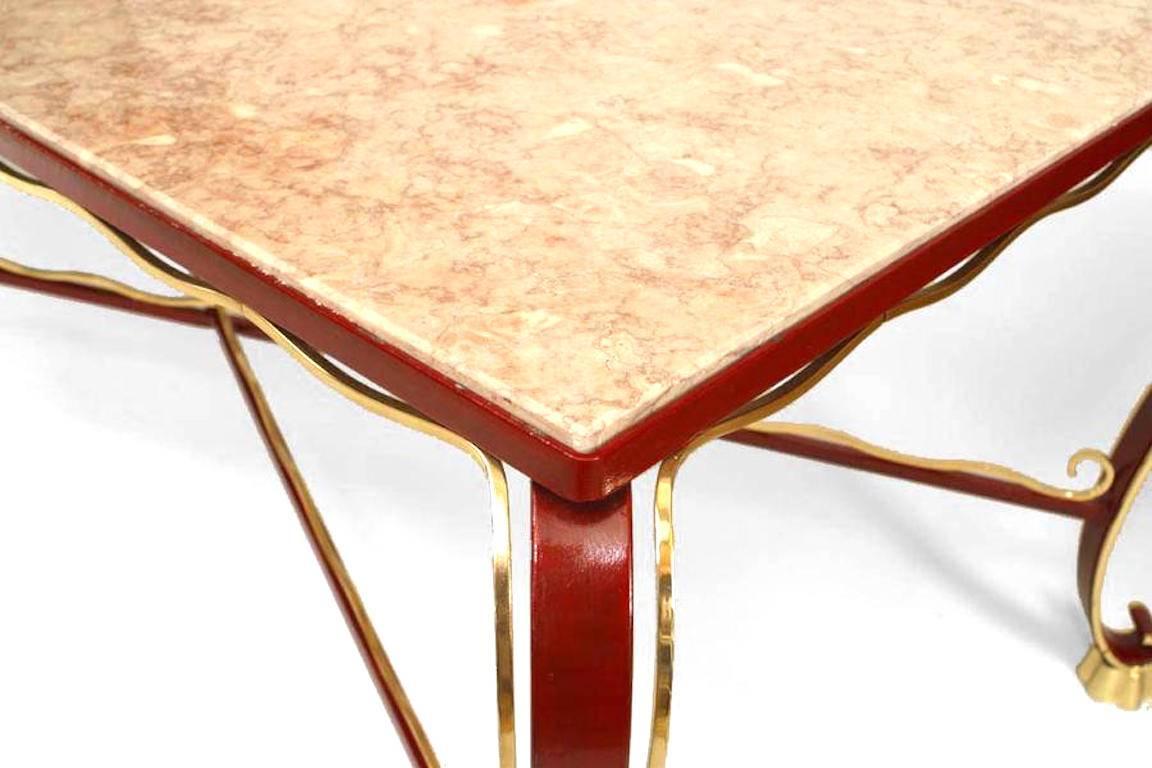 Italian Red Lacquered Iron and Marble Dining Table Attributed to Persico  In Good Condition For Sale In New York, NY