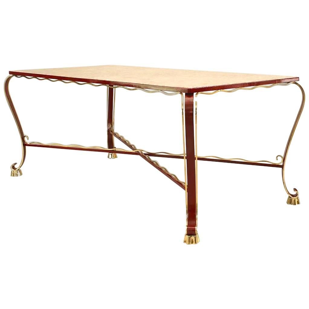 Italian Red Lacquered Iron and Marble Dining Table Attributed to Persico 