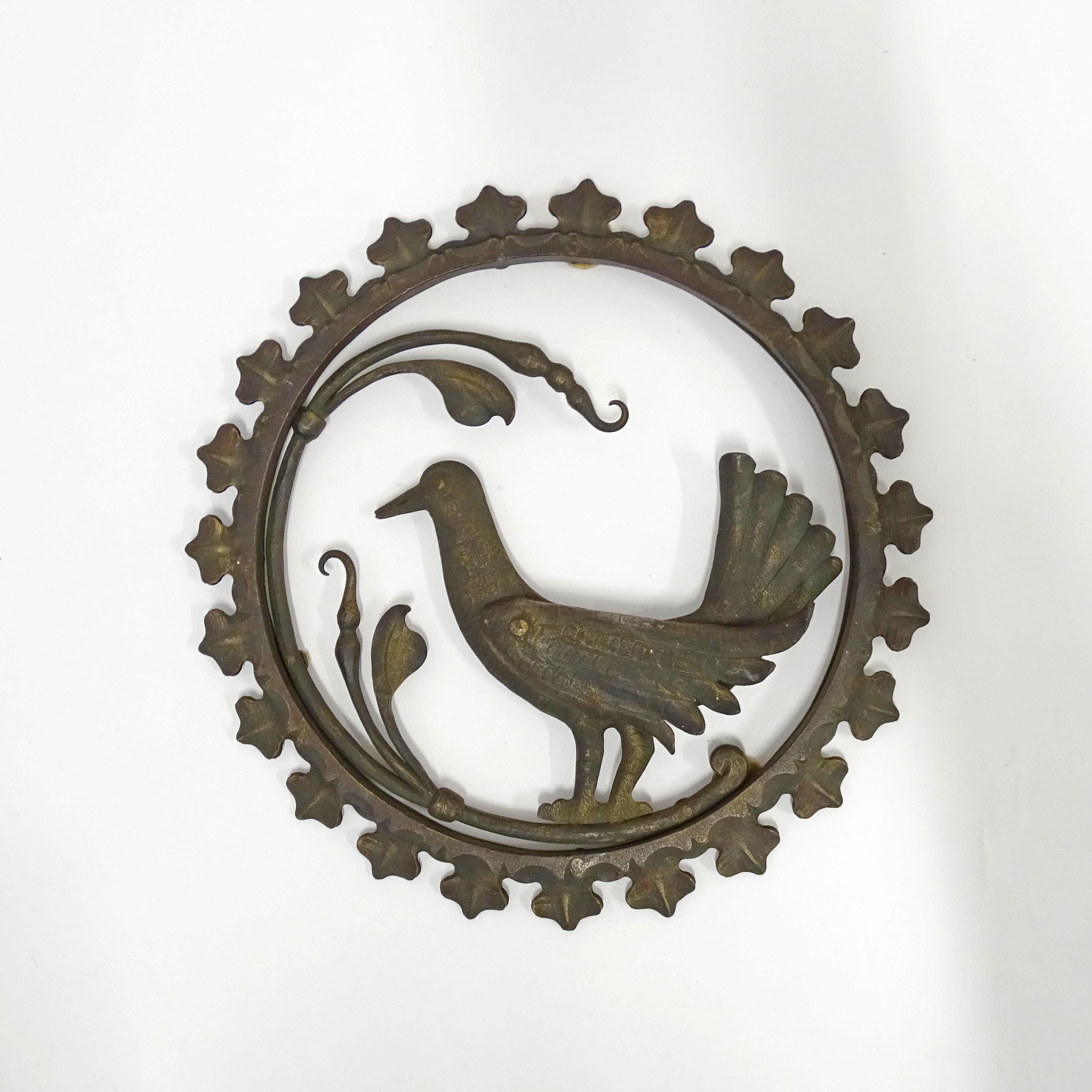 Art Deco Italian 1930s Wrought Iron Wall Decoration Depicting a Bird  For Sale