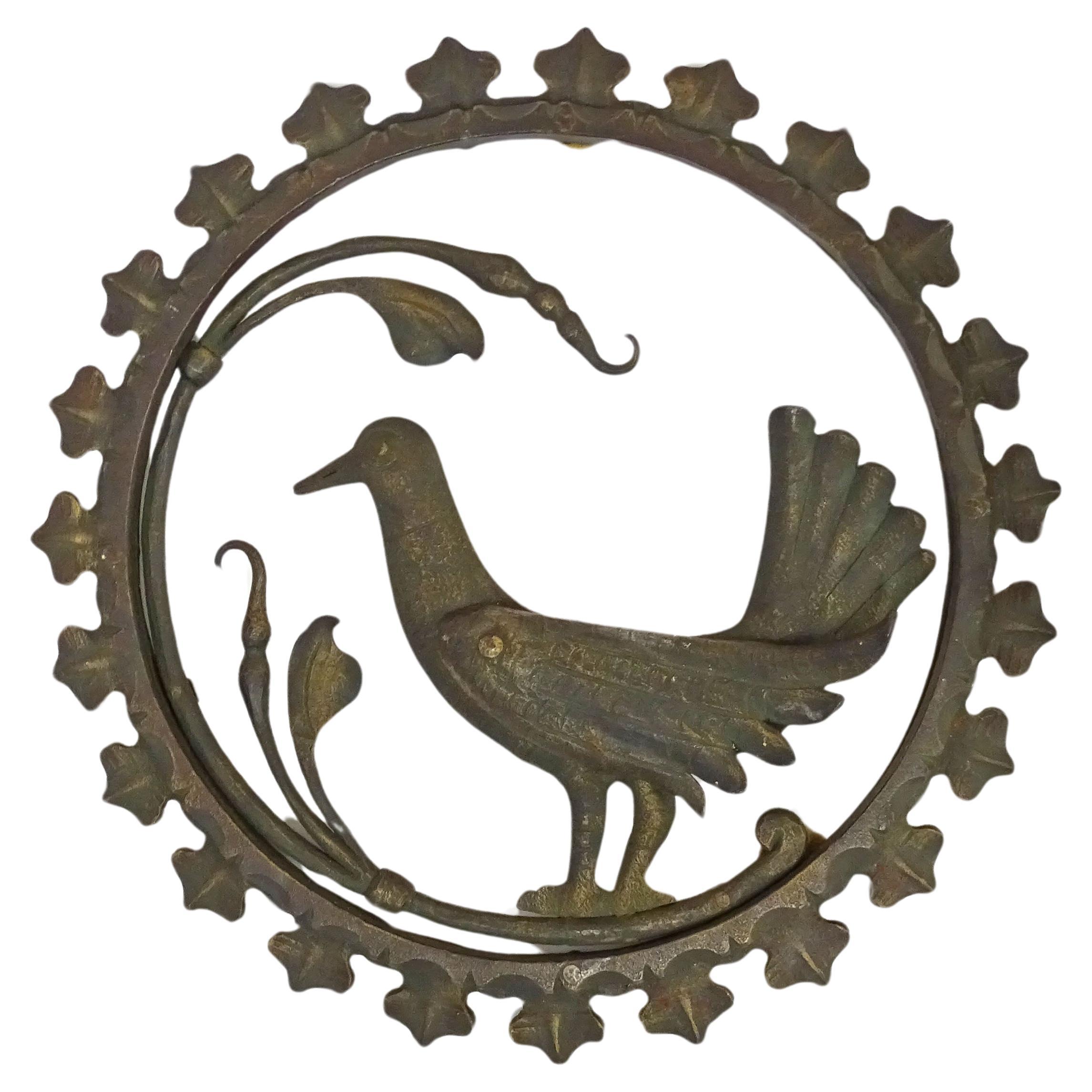 Italian 1930s Wrought Iron Wall Decoration Depicting a Bird  For Sale