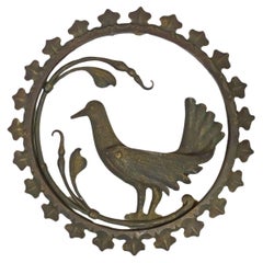 Vintage Italian 1930s Wrought Iron Wall Decoration Depicting a Bird 