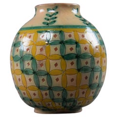 Italian 1940 Beige Yellow and Green Ceramic Vase