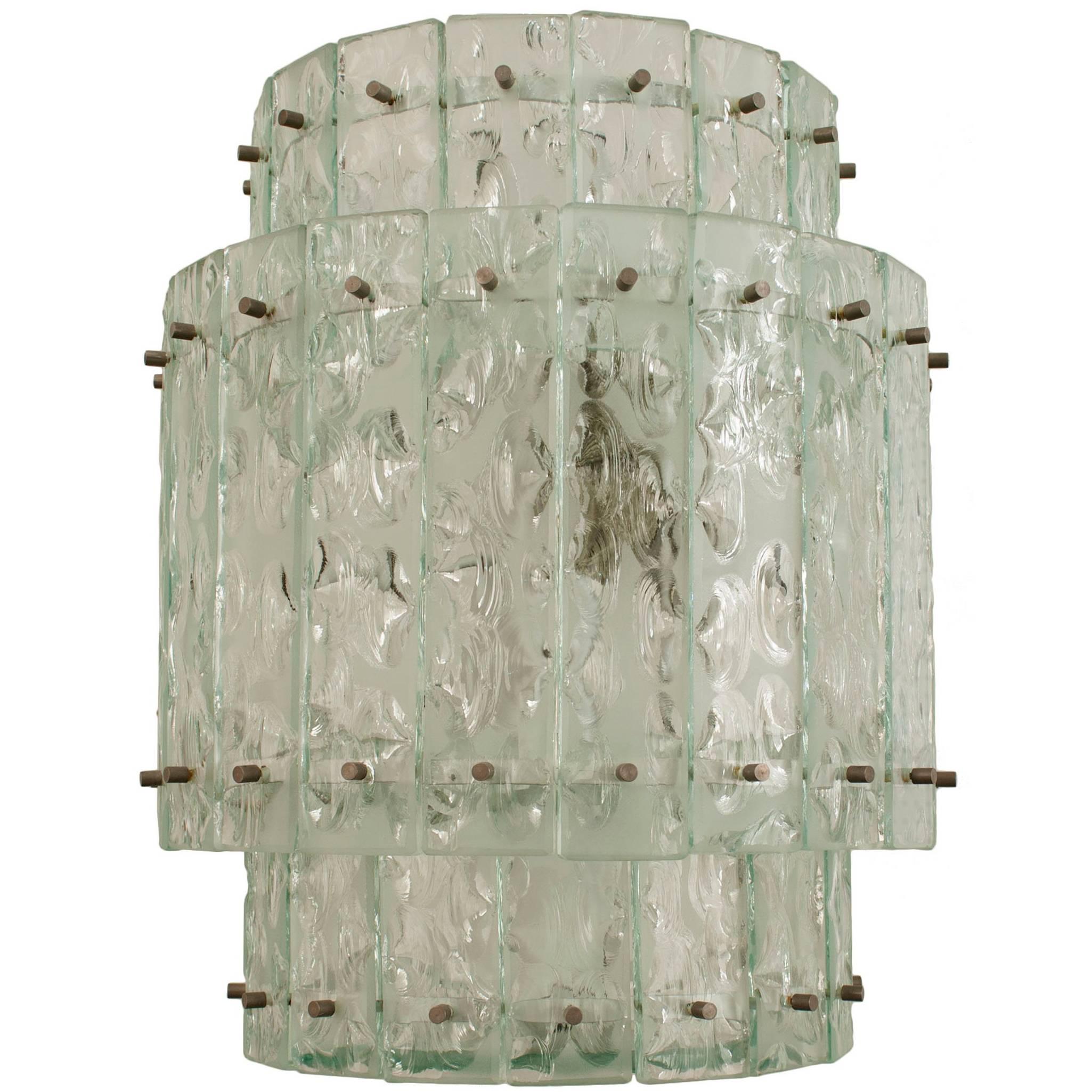 Lanterne italienne en verre cylindrique du milieu du siècle dernier, gravée à l'acide