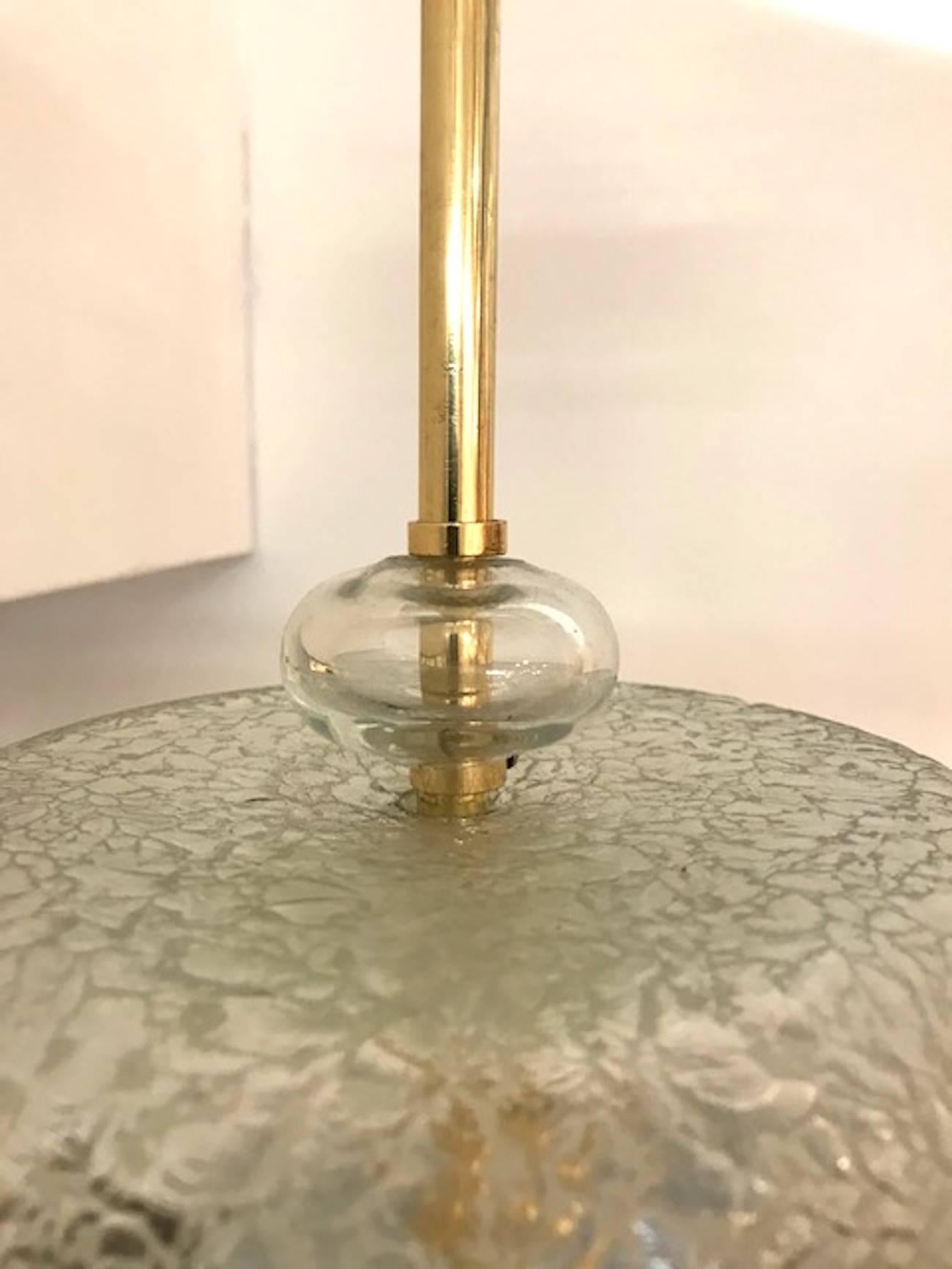Italian 1940s Acid Etched Glass and Brass Pendant Light 2