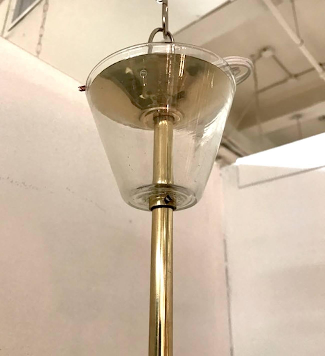 Italian 1940s Acid Etched Glass and Brass Pendant Light 3