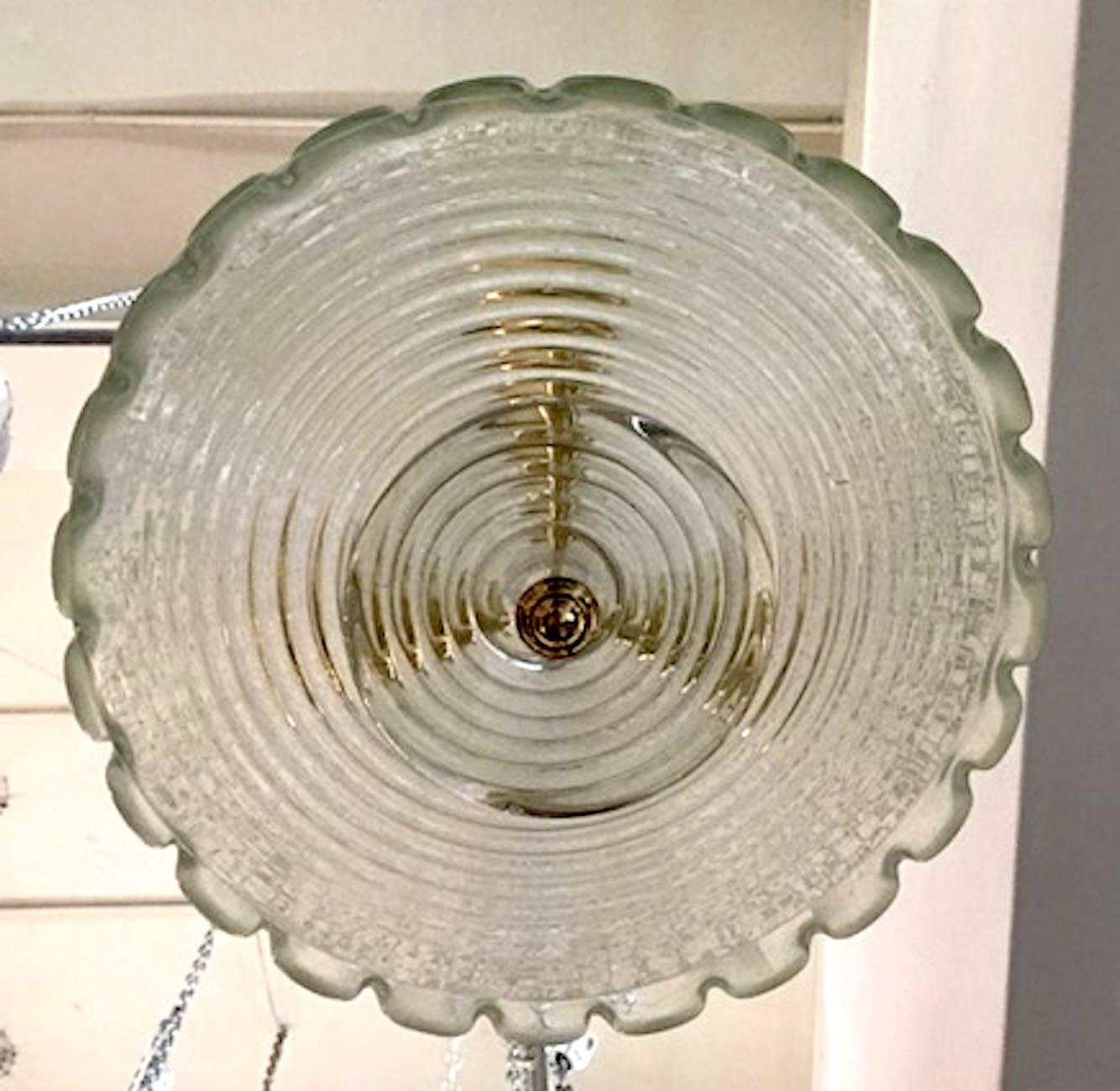 Italian 1940s Acid Etched Glass and Brass Pendant Light 4