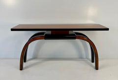 Italian 1940s Art Deco Console in Black Lacquer, Walnut and Maple Burl