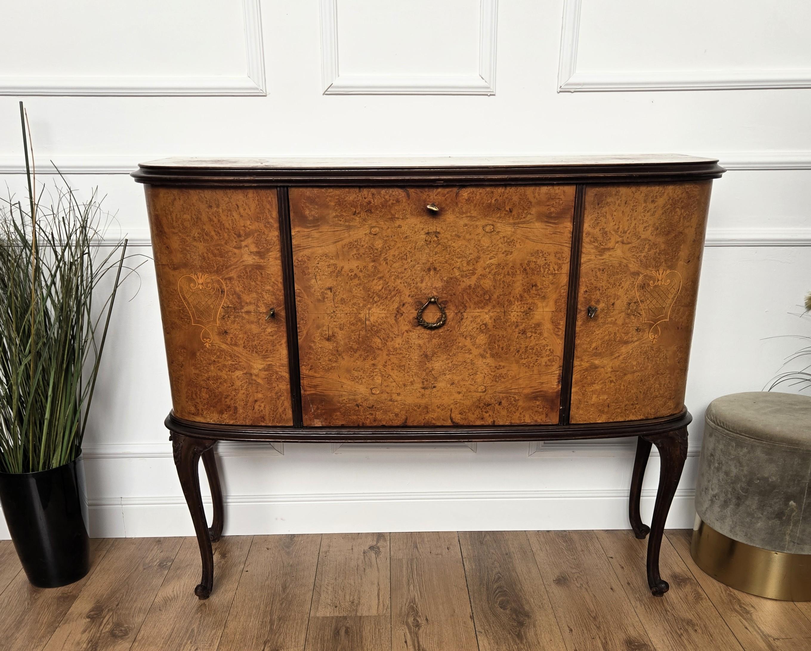 Armadio bar a secco in radica di noce e mosaico con specchio, italiano, anni '1940, Art Deco, metà secolo in vendita 3