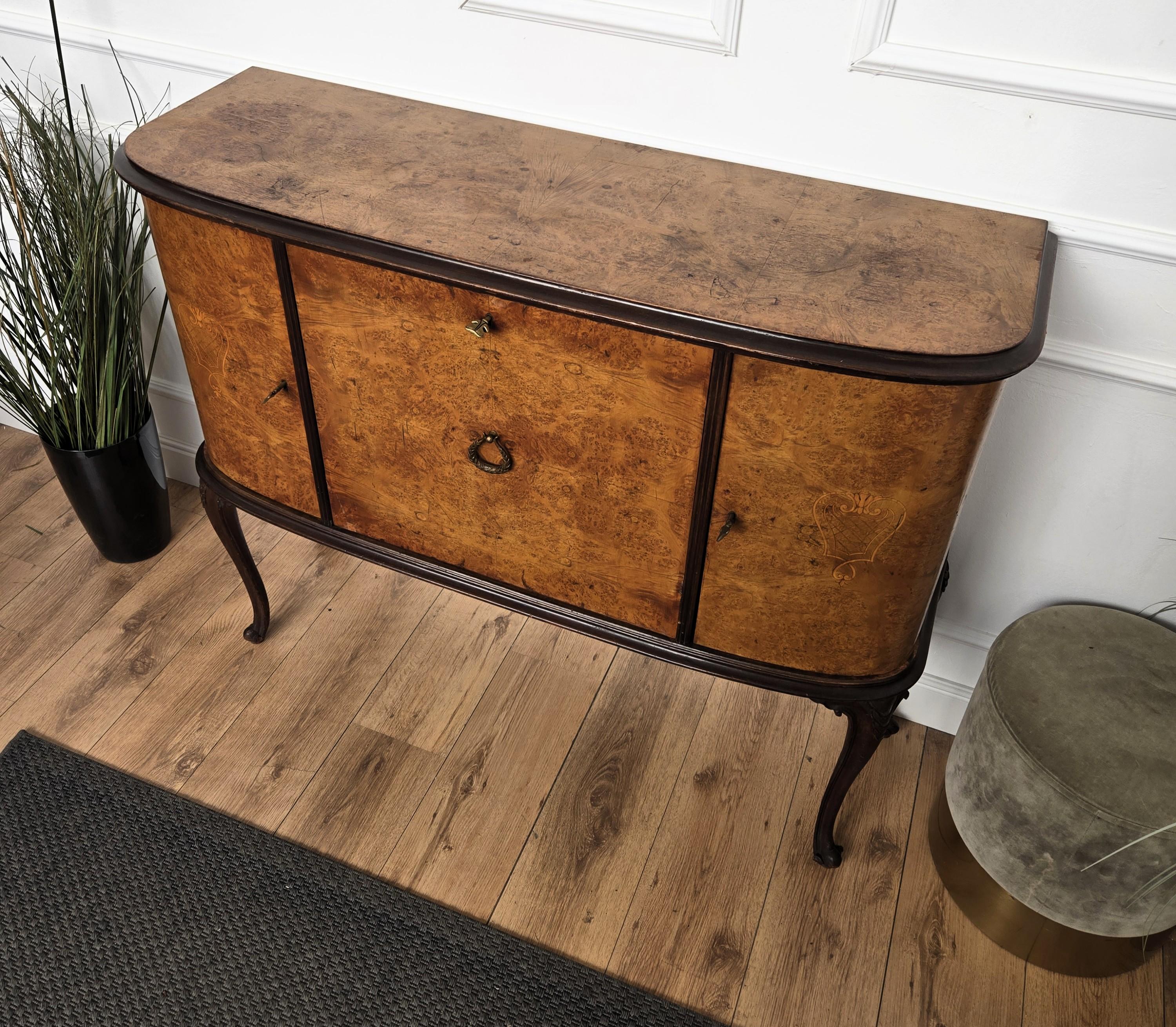 Armadio bar a secco in radica di noce e mosaico con specchio, italiano, anni '1940, Art Deco, metà secolo in vendita 5