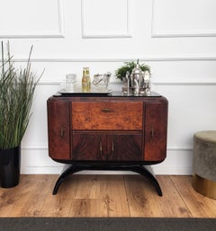 Italian 1940s Art Deco Mid-Century Walnut Burl and Mirror Mosaic Dry Bar Cabinet