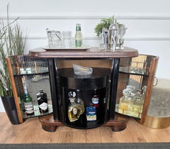 Armadio bar a secco in radica di noce e mosaico con specchio, italiano, anni '1940, Art Deco, metà secolo