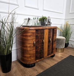 Mueble Bar Seco Italiano Art Decó de Mediados de Siglo de 1940 Burl de Nogal y Mosaico de Espejos