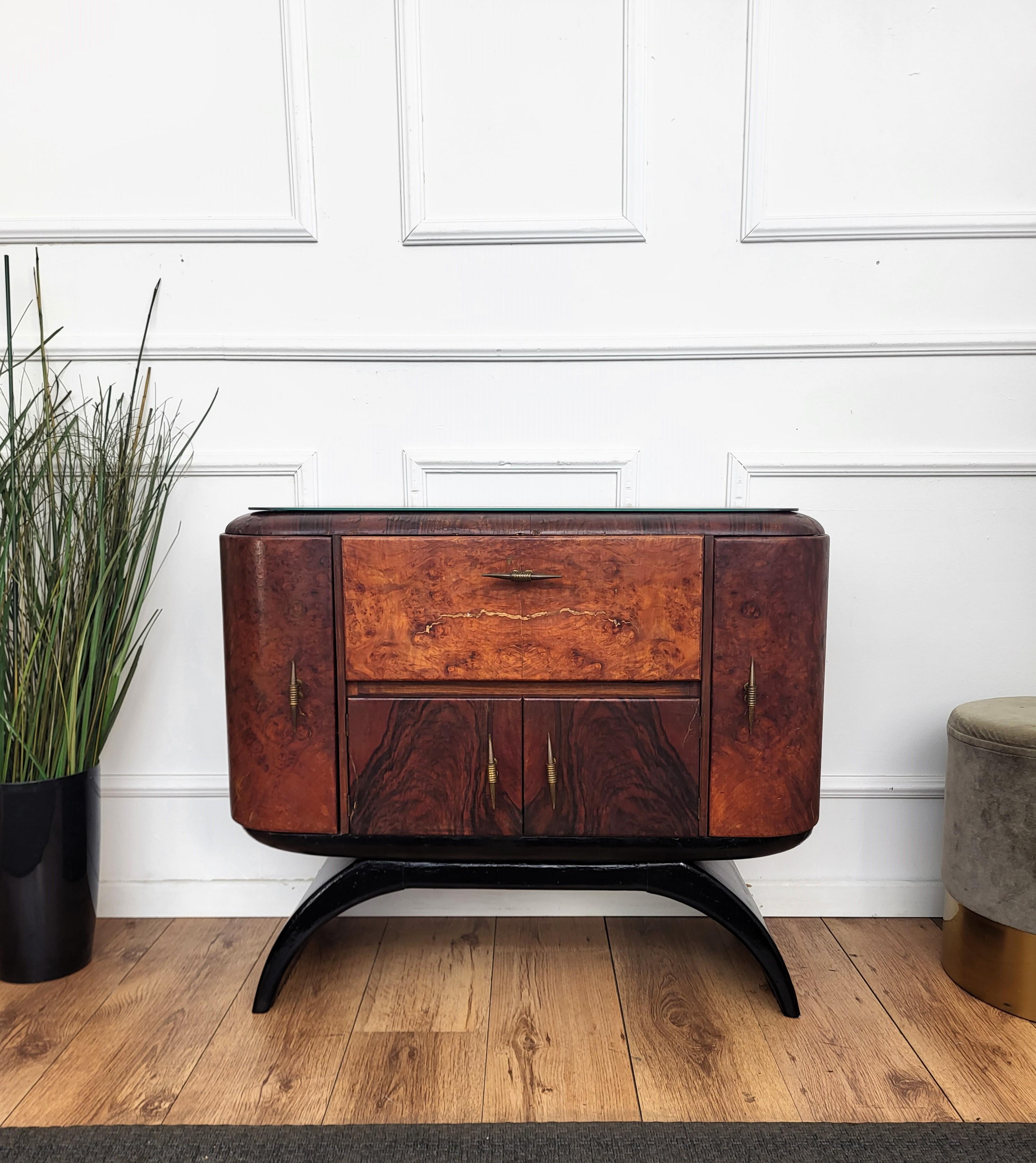 Italian 1940s Art Deco Mid-Century Walnut Burl and Mirror Mosaic Dry Bar Cabinet 2