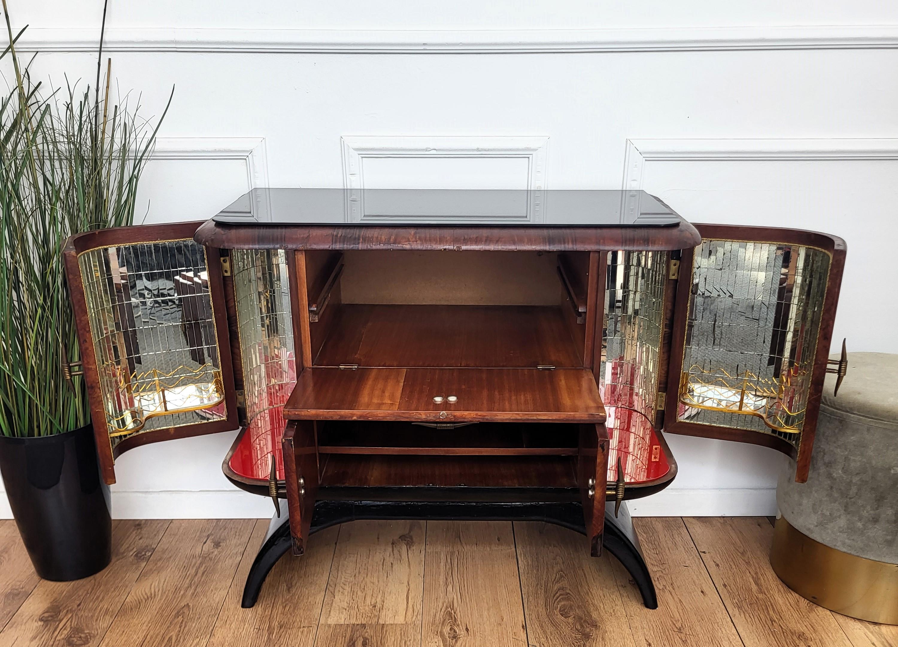 Italian 1940s Art Deco Mid-Century Walnut Burl and Mirror Mosaic Dry Bar Cabinet 3