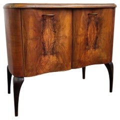 Italian 1940s Art Deco Mid-Century Walnut Burl and Mirror Mosaic Dry Bar Cabinet