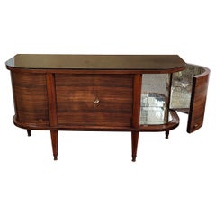 Italian 1940s Art Deco Mid-Century Walnut Burl and Mirror Mosaic Dry Bar Cabinet