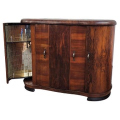 Italian 1940s Art Deco Mid-Century Walnut Burl and Mirror Mosaic Dry Bar Cabinet