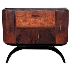 Italian 1940s Art Deco Mid-Century Walnut Burl and Mirror Mosaic Dry Bar Cabinet