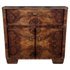 Italian 1940s Art Deco Mid-Century Walnut Burl and Mirror Mosaic Dry Bar Cabinet