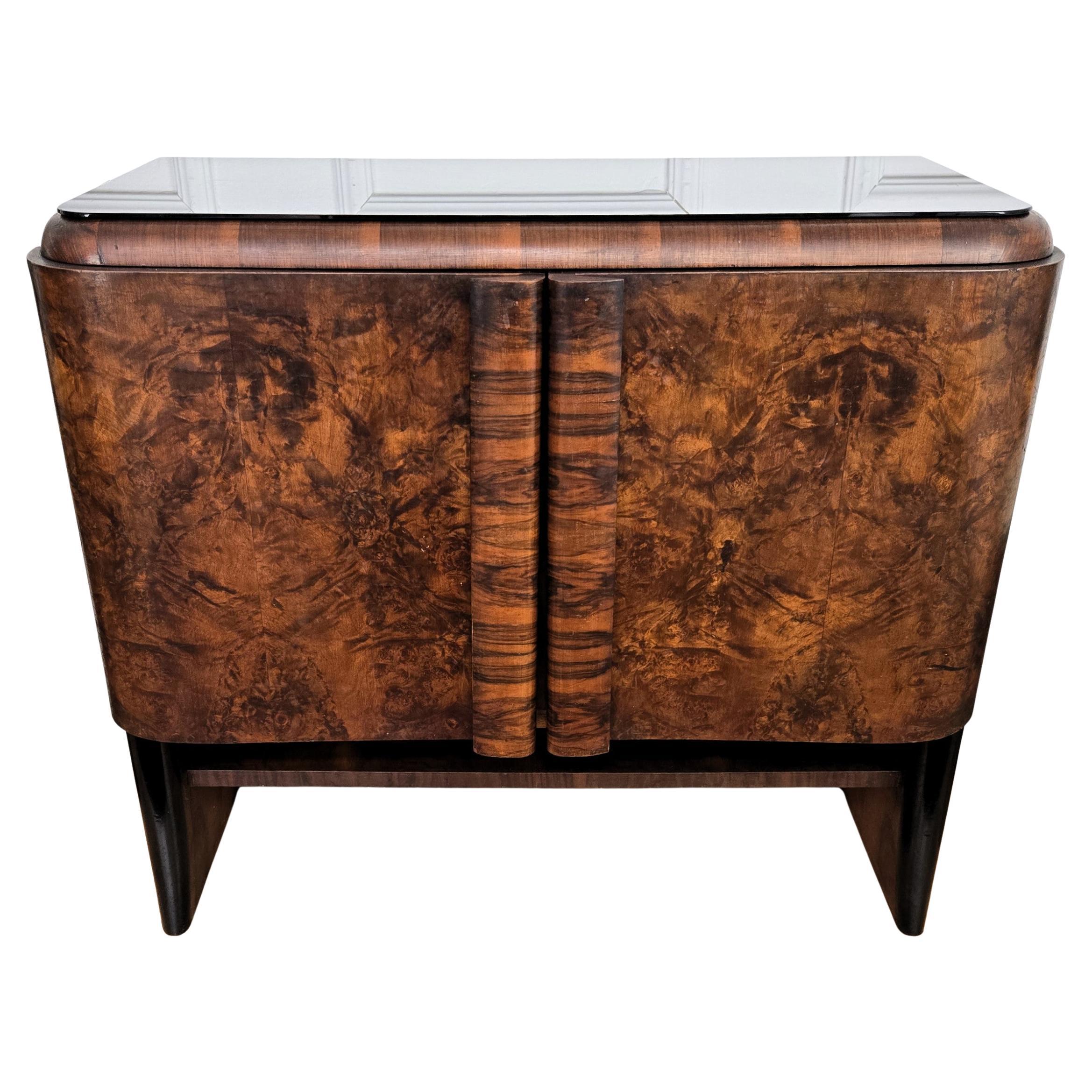Armadio bar a secco in radica di noce e mosaico con specchio, italiano, anni '1940, Art Deco, metà secolo