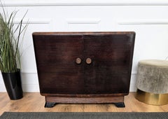 Italian 1940s Art Deco Mid-Century Walnut Burl and Mirror Mosaic Dry Bar Cabinet
