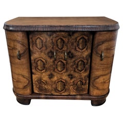 Italian 1940s Art Deco Mid-Century Walnut Burl and Mirror Mosaic Dry Bar Cabinet