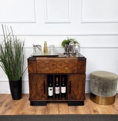 Italian 1940s Art Deco Mid-Century Walnut Burl Dry Bar Cabinet
