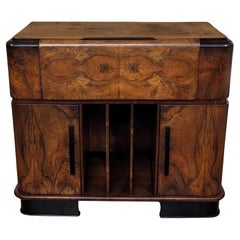 Italian 1940s Art Deco Mid-Century Walnut Burl Dry Bar Cabinet