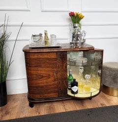 Italian 1940s Art Deco Midcentury Burr Walnut and Mirror Mosaic Dry Bar Cabinet