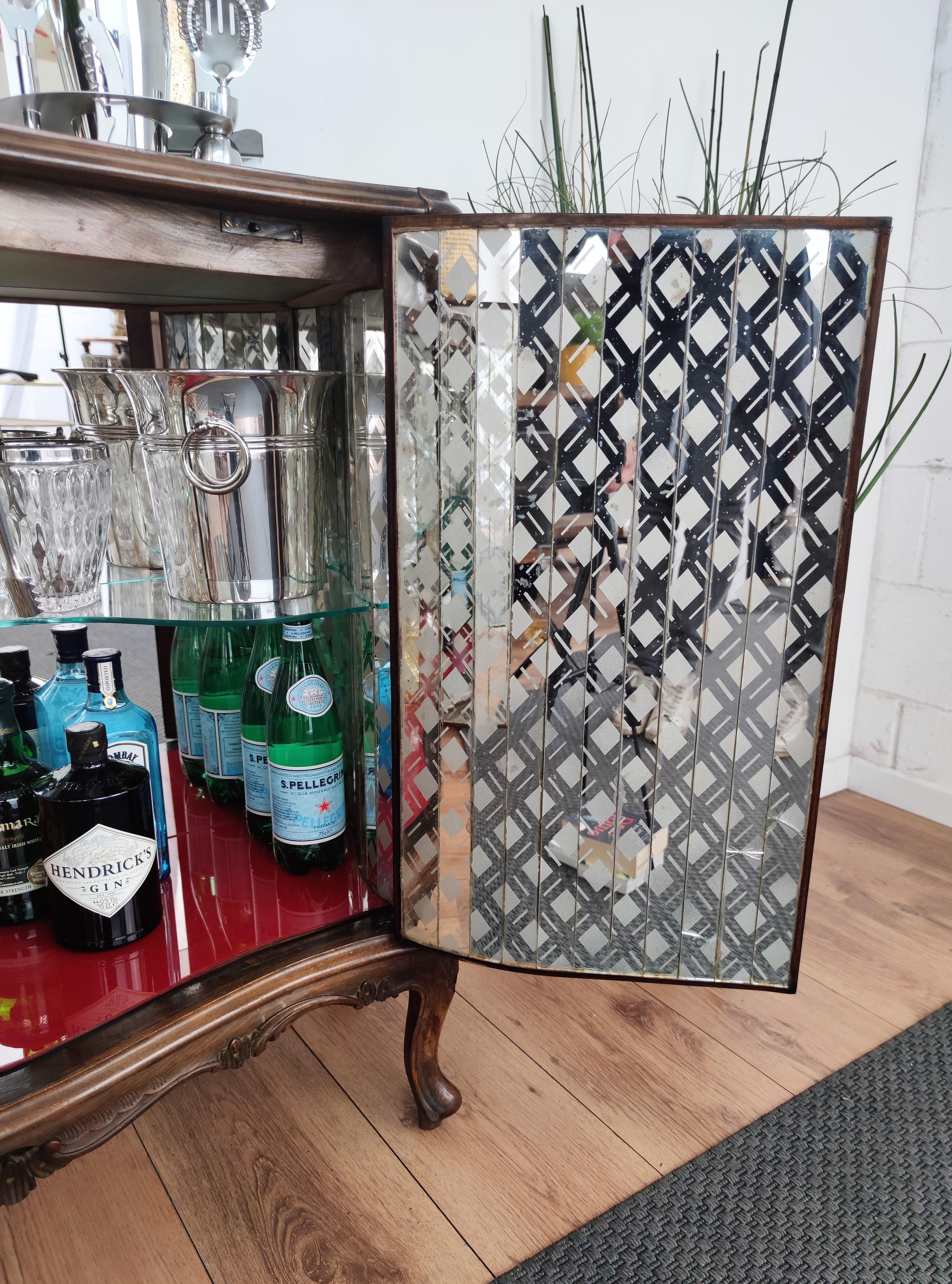 Italian 1940s Art Deco Midcentury Walnut Burl and Mirror Mosaic Dry Bar Cabinet 6
