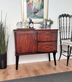 Italian 1940s Art Deco Midcentury Walnut Burl and Mirror Mosaic Dry Bar Cabinet