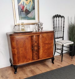 Italian 1940s Art Deco Midcentury Walnut Burl and Mirror Mosaic Dry Bar Cabinet
