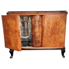 Italian 1940s Art Deco Midcentury Walnut Burl and Mirror Mosaic Dry Bar Cabinet
