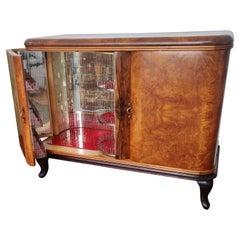 Italian 1940s Art Deco Midcentury Walnut Burl and Mirror Mosaic Dry Bar Cabinet