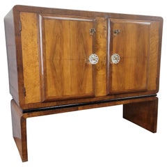 Italian 1940s Art Deco Midcentury Walnut Burl and Mirror Mosaic Dry Bar Cabinet