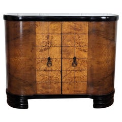 Italian 1940s Art Deco Midcentury Walnut Burl and Mirror Mosaic Dry Bar Cabinet